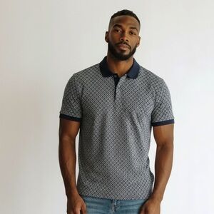 Scotch & Soda Navy Patterned Polo Shirt Size Large